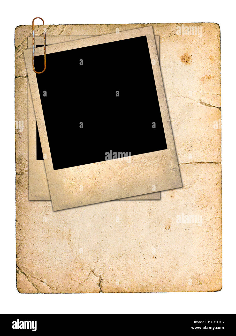 Ancienne carte carton et une vieille photo isolé sur fond blanc Banque D'Images