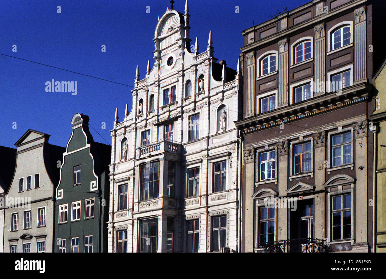 Rostock, RDA, Giebelhaeuser historique sur le Neuer Markt Banque D'Images