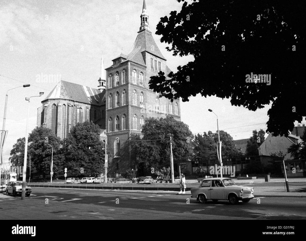 Rostock, DDR, donnant sur l'église de la Vierge Marie Banque D'Images