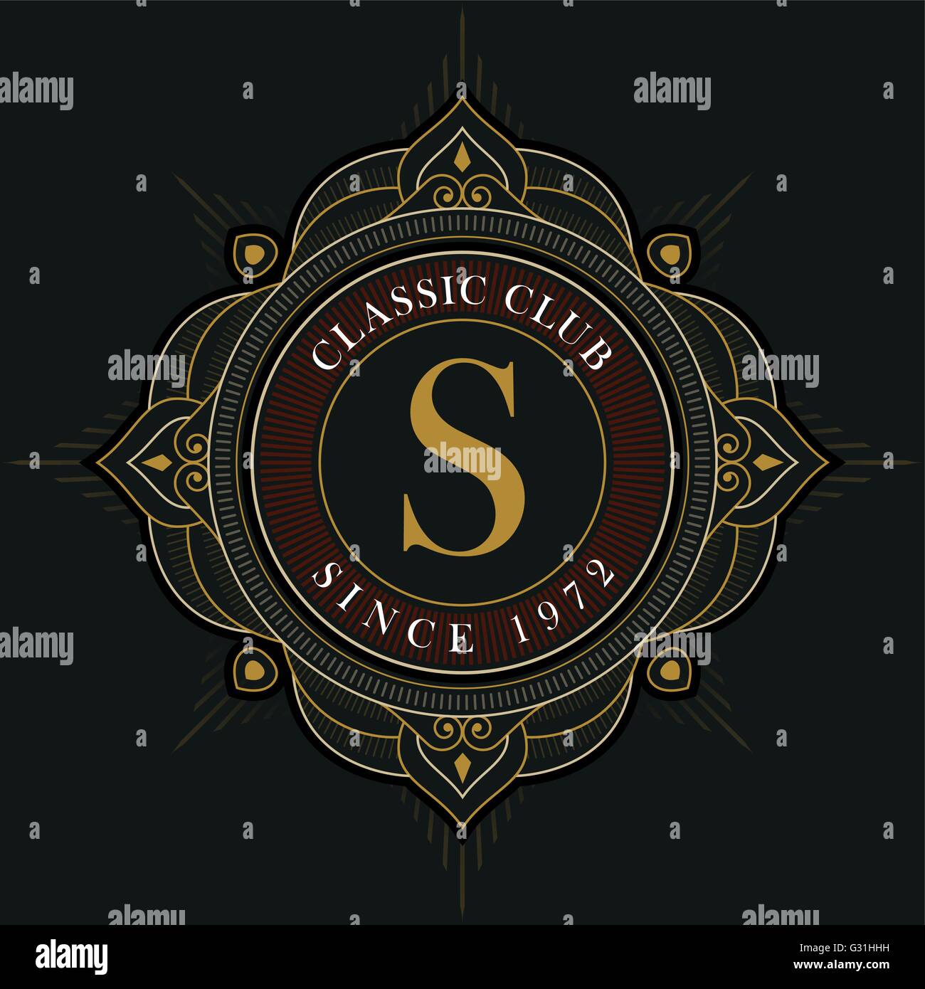 Élégant luxe vecteur ligne ornement logo design. Emblème monogramme modèle. Idéal pour restaurant, hotel, bijoux, boutique, Illustration de Vecteur