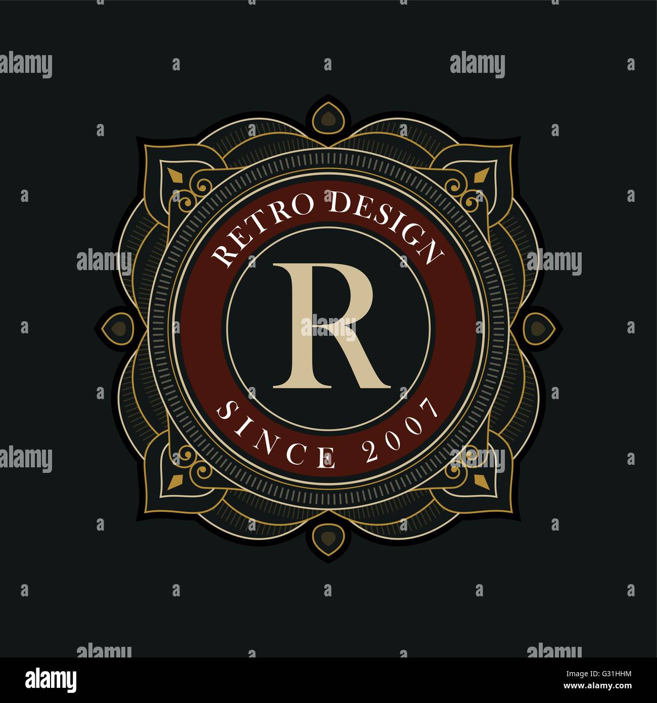 Élégant luxe vecteur ligne ornement logo design. Emblème monogramme modèle. Idéal pour restaurant, hotel, bijoux, boutique, Illustration de Vecteur