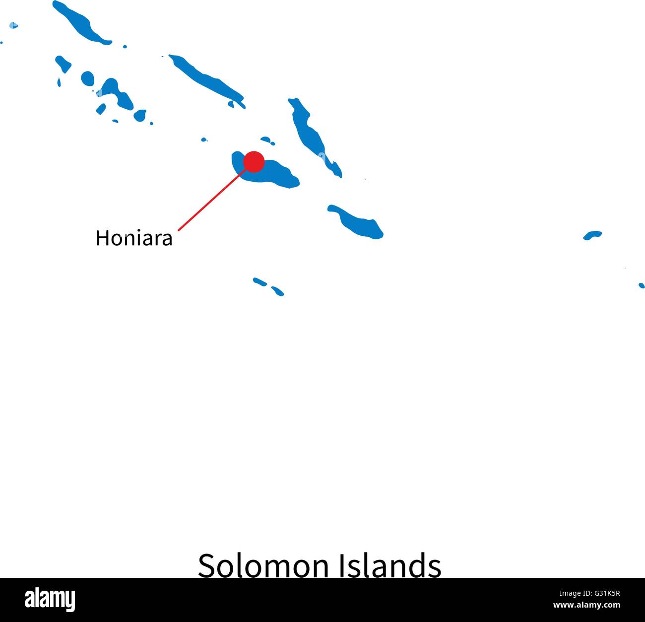 Carte vectorielle détaillée des Îles Salomon et capitale Honiara Image Vectorielle Stock -