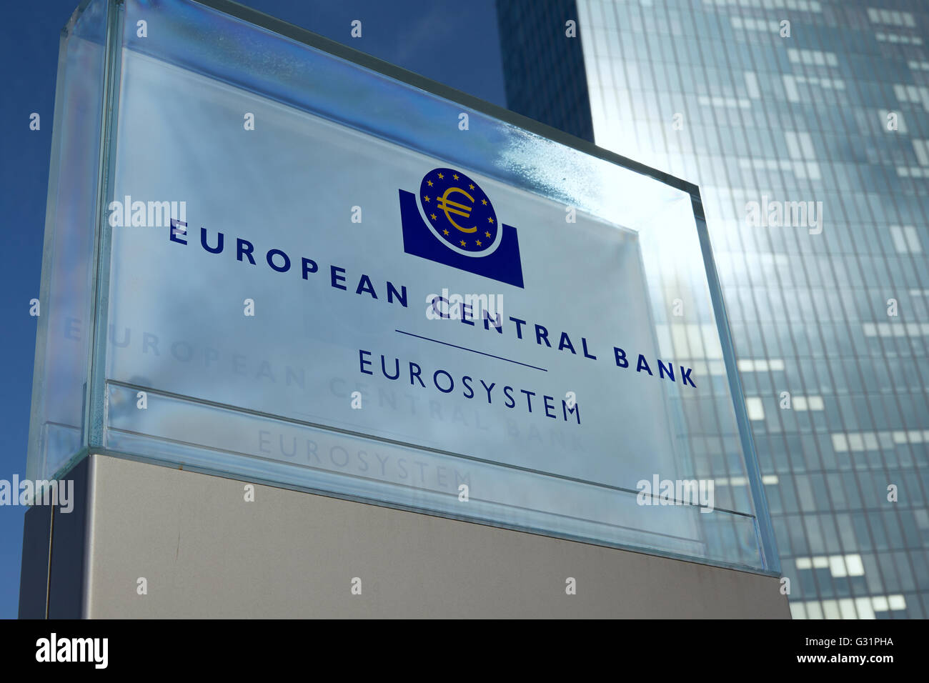 Francfort, Allemagne, le signe de la construction en verre de la Banque centrale européenne Banque D'Images