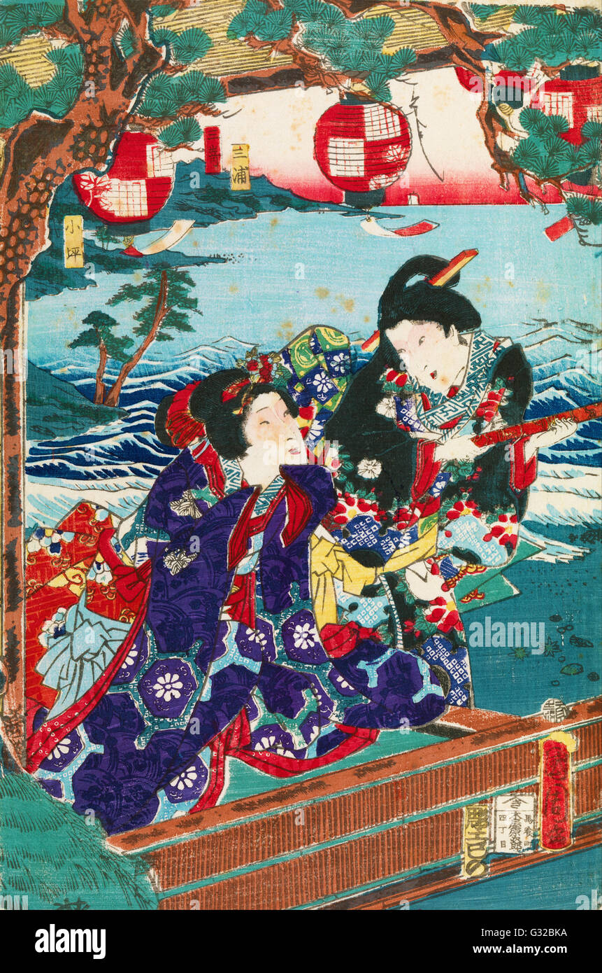 Toyohara Kunichika Genji - Excursion à l'île d'Enoshima 2 - Museum Victoria, Australie Carlton Banque D'Images