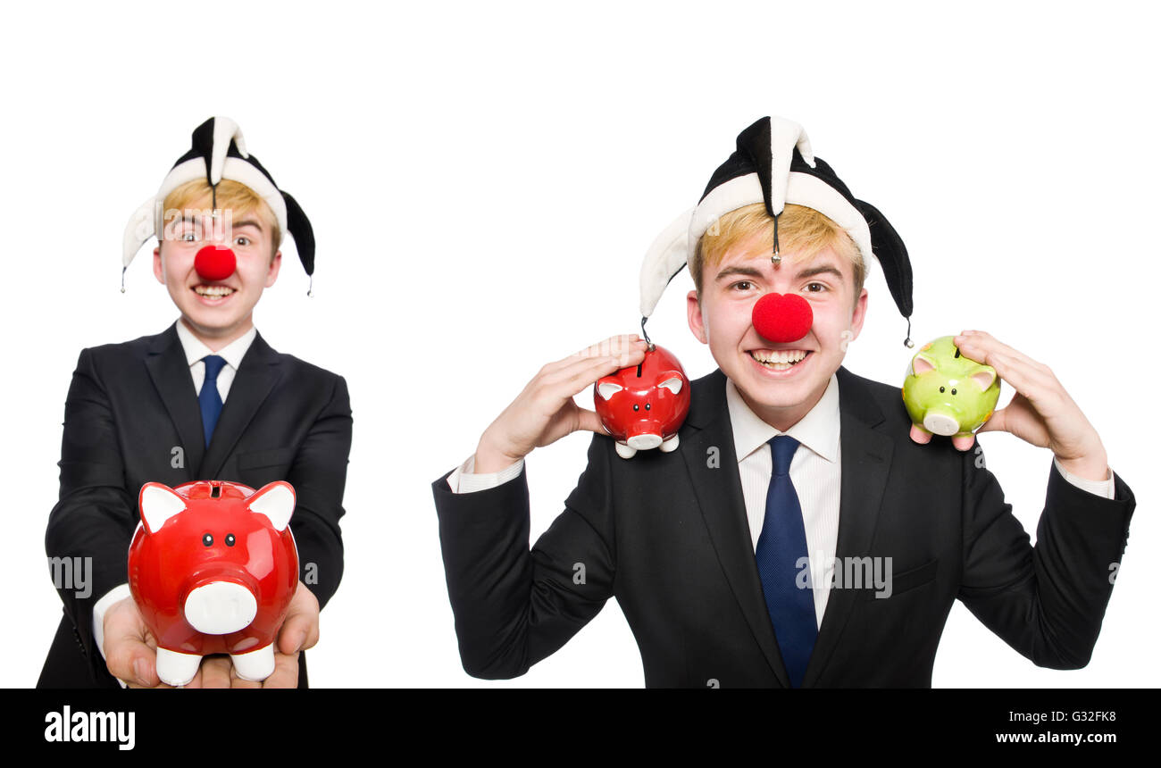 Tirelire clown au concept drôle en Banque D'Images