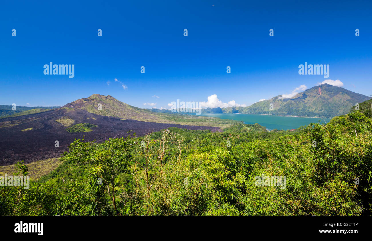 Paysage et Batur volcano, Bali, Indonésie Banque D'Images