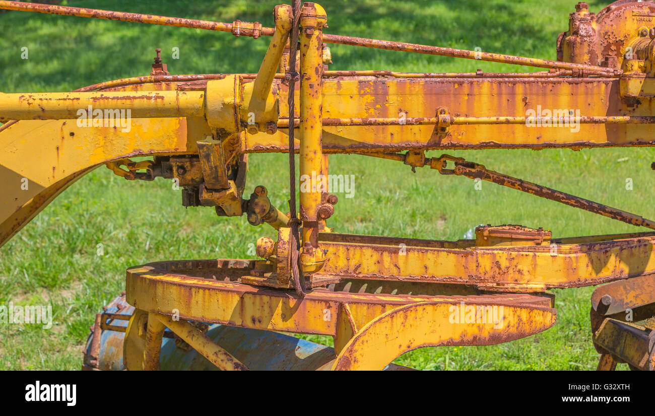 Détail de niveleuses hydrauliques, une pièce d'équipement de construction lourde un détail de droit Banque D'Images