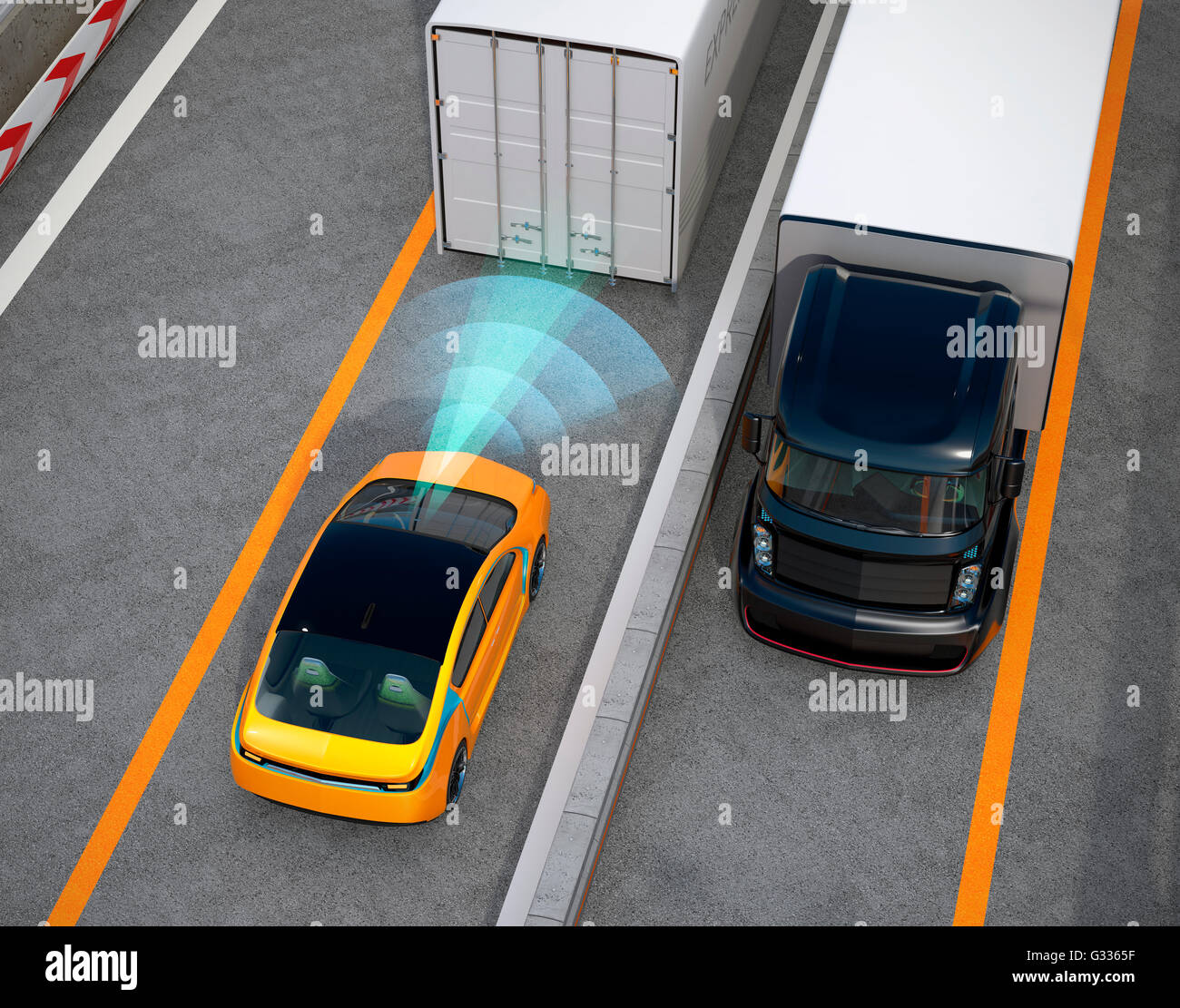 Le concept de système de freinage automatique. Le rendu 3D image. Banque D'Images