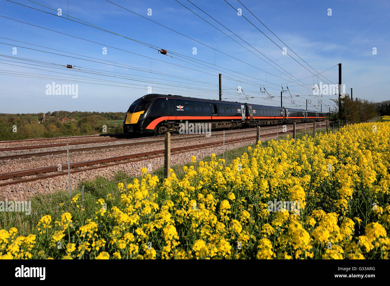 180 classe Zephyr, Grand Central société d'exploitation des trains à grande vitesse, trains diesel, East Coast Main Line Railway, Peterborough, Banque D'Images