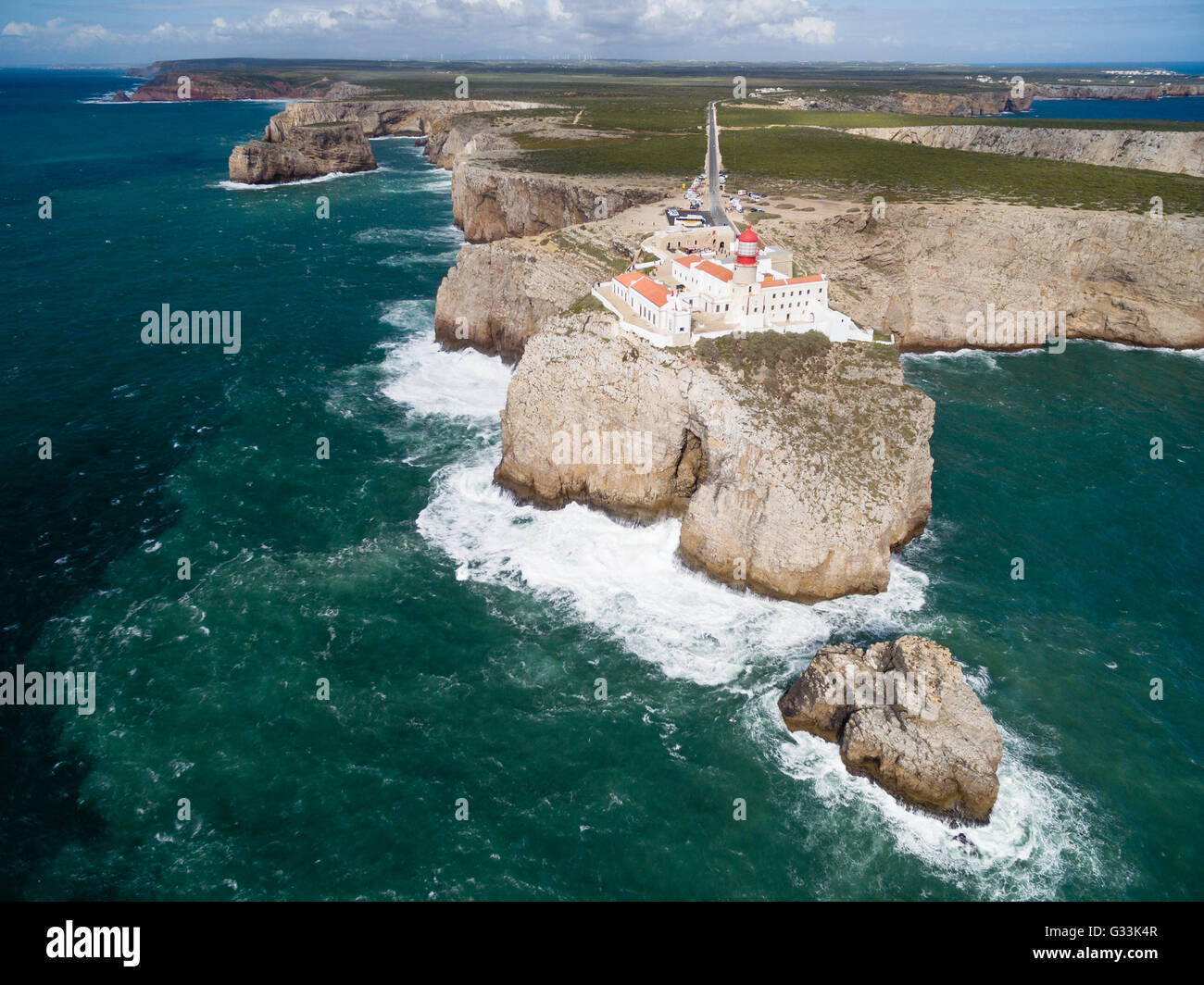 Le phare de Sagres au cap Saint Vincent (Cabo Sao Vicente) - la plupart des Sud-ouest de l'Europe continentale, Algarve, Portugal Banque D'Images