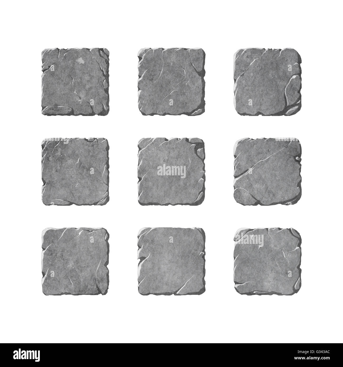 Ensemble de boutons de texture réaliste et des éléments en pierre. Banque D'Images