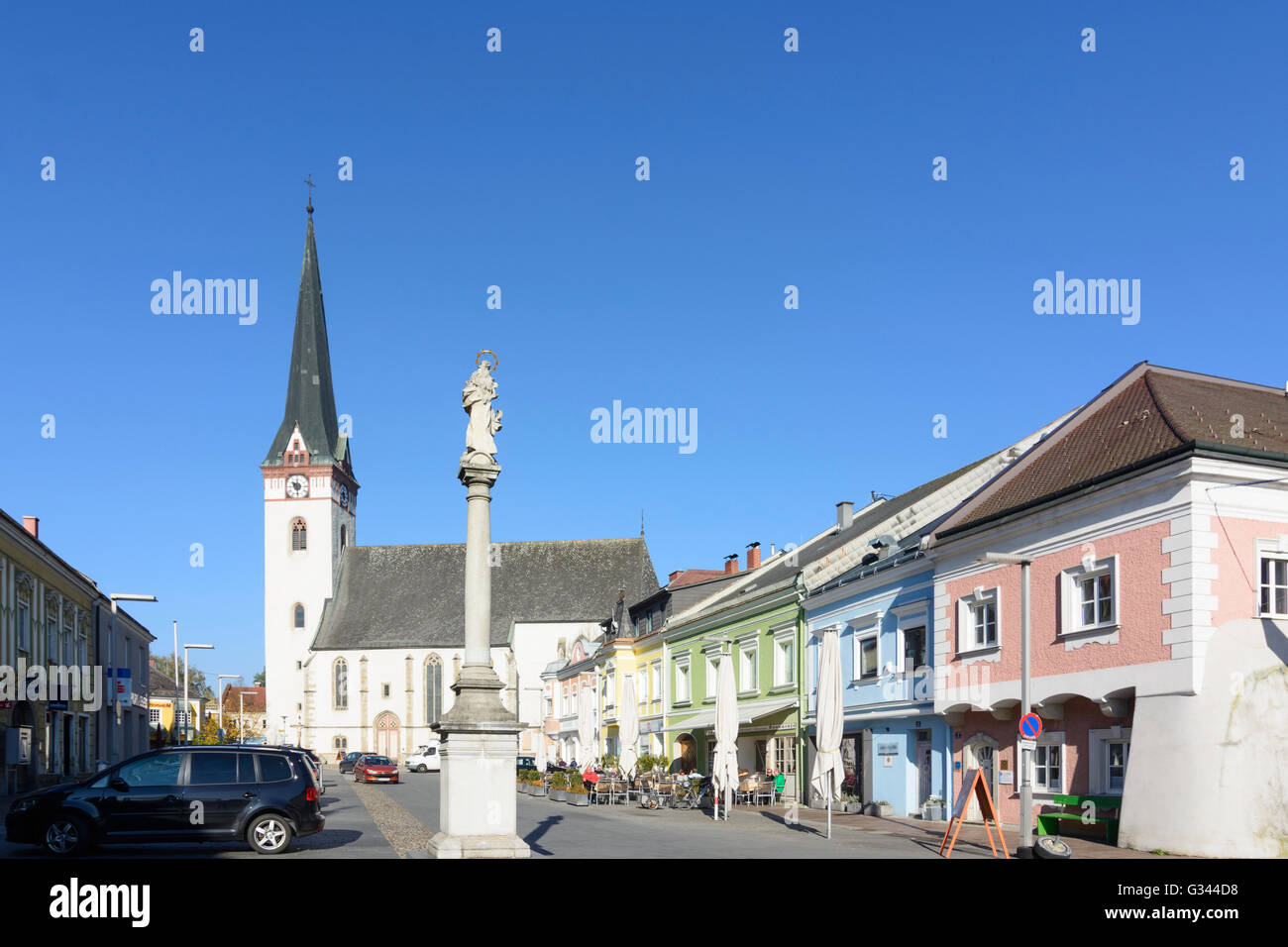 Place du marché et de l'église paroissiale, l'Autriche, Niederösterreich, Autriche supérieure, Ottensheim , Banque D'Images