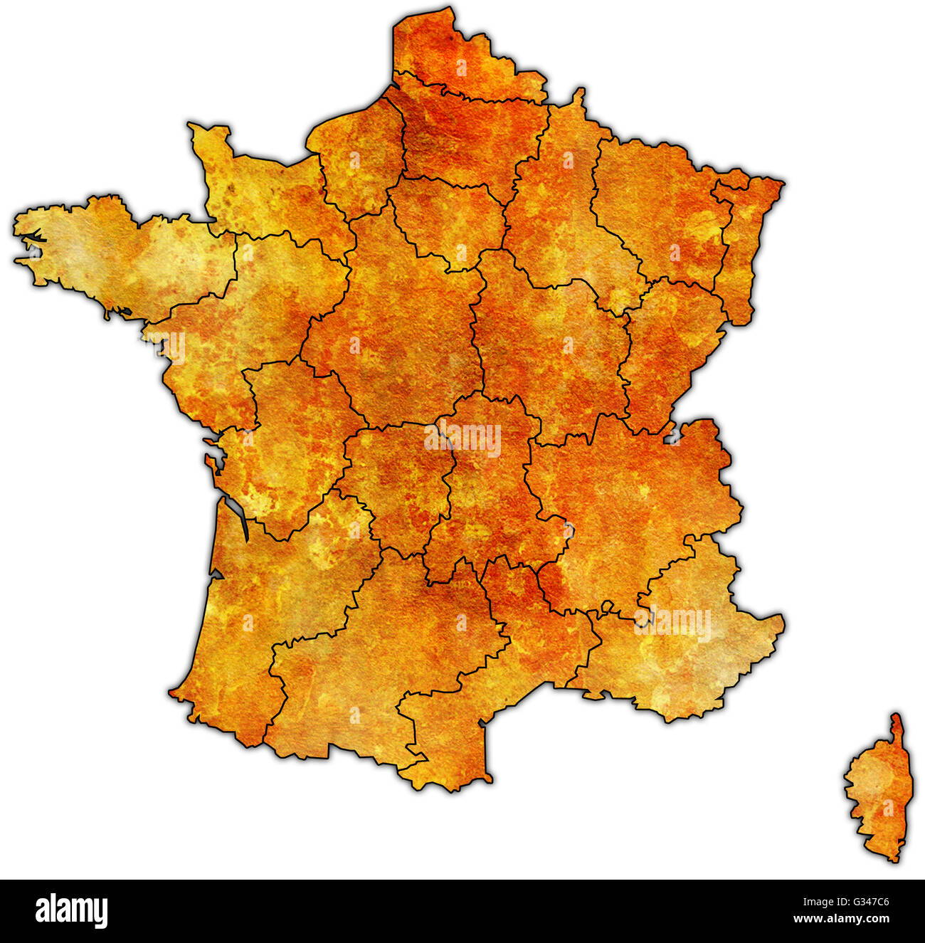 Carte de France avec les territoires des divisions administratives Banque D'Images