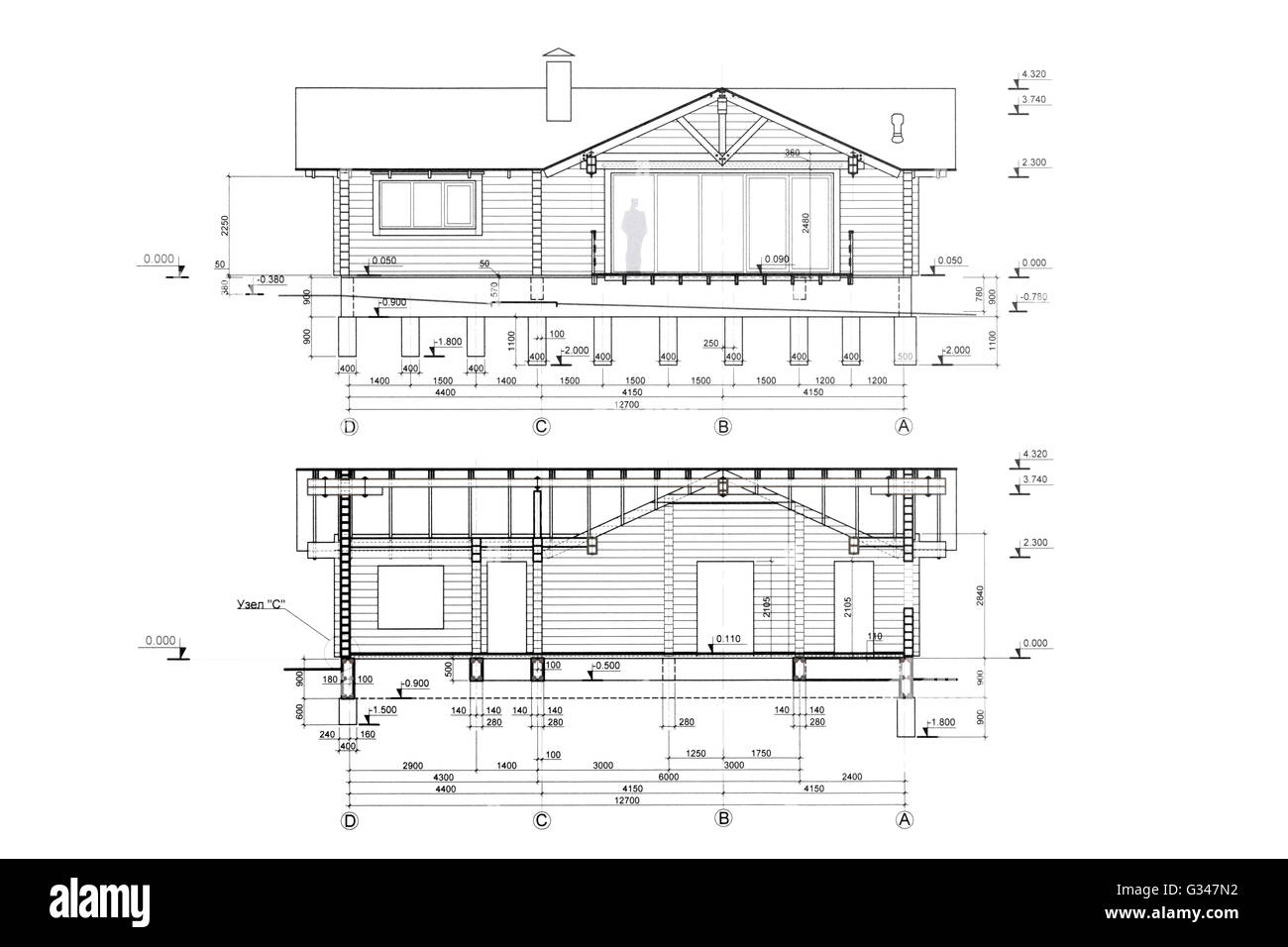 Plans d'architecture d'une nouvelle maison d'habitation Banque D'Images