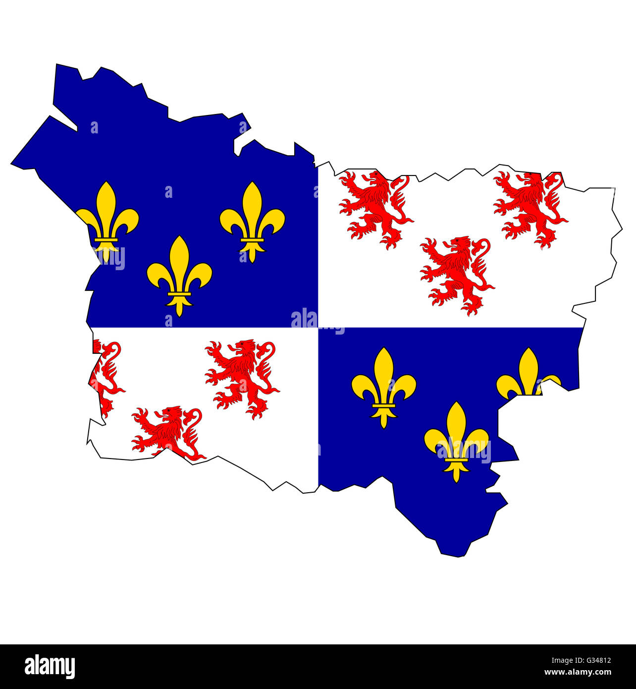 Carte ancienne avec pavillon de département, région administrative de la France a appelé picardie Banque D'Images