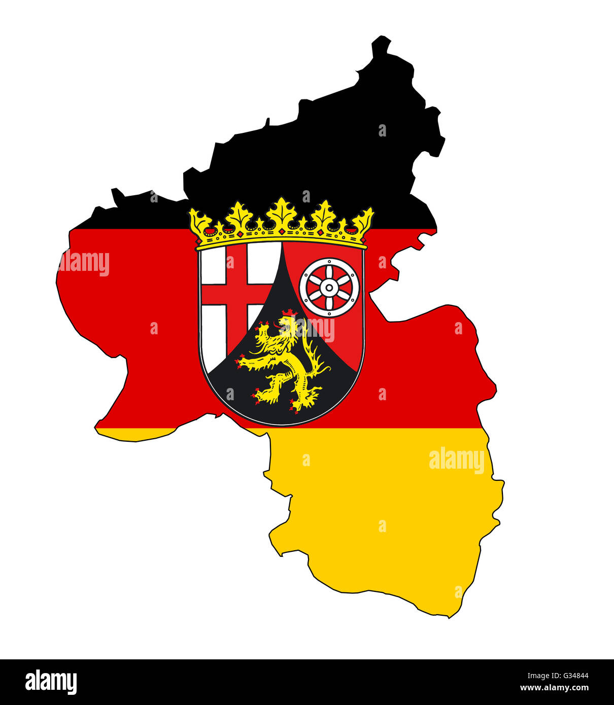 Carte isolée de Rhénanie-Palatinat avec drapeau région Banque D'Images