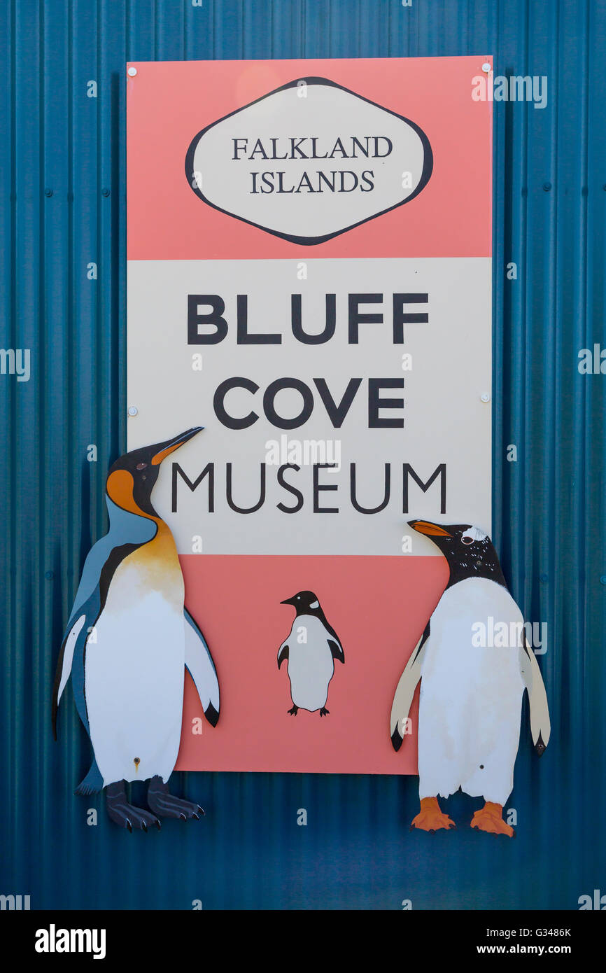 Inscrivez-vous à la mer Musée Café Chou à Bluff Cove, îles Malouines, territoire britannique d'outre-mer. Banque D'Images