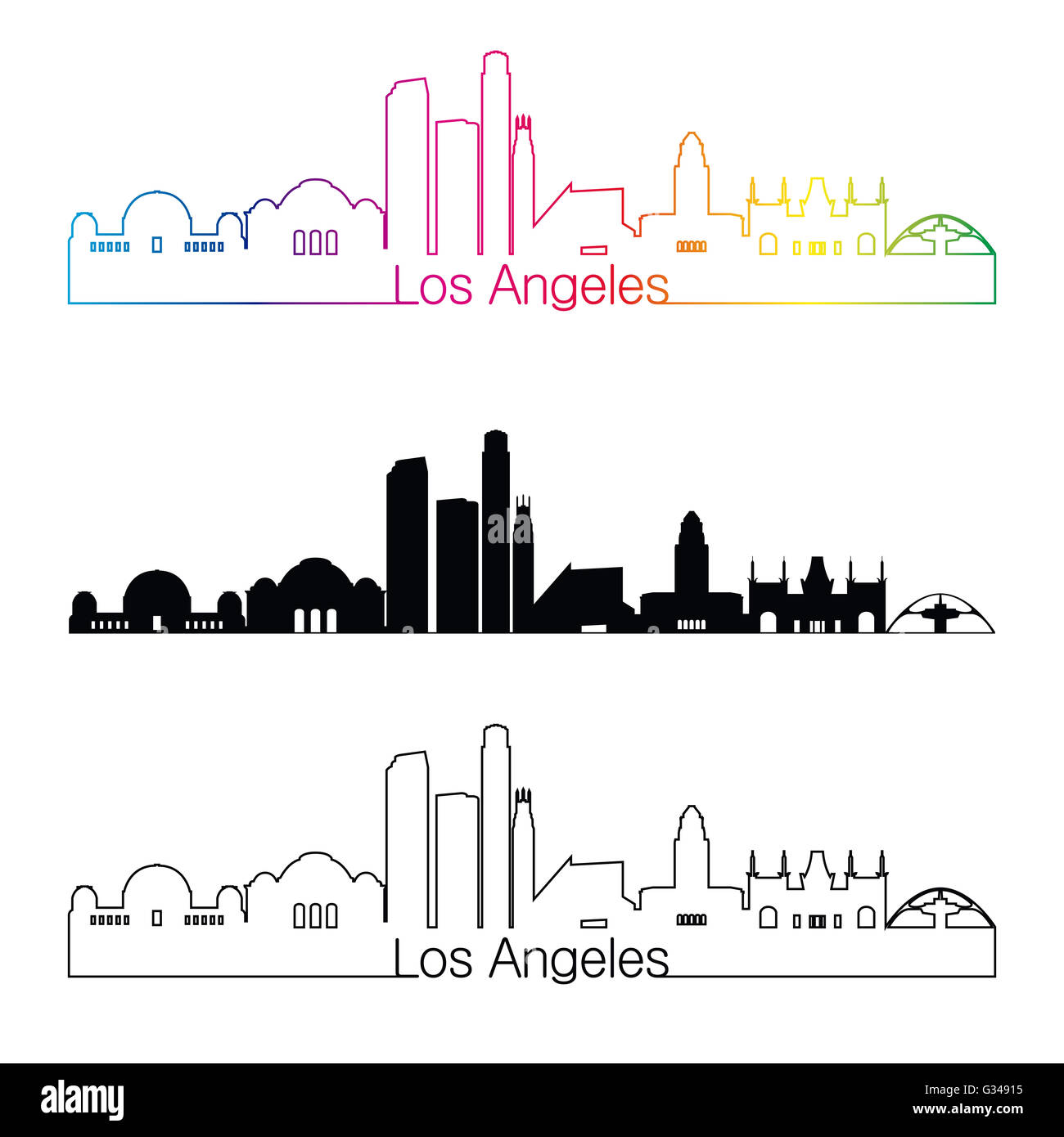 Los Angeles skyline style linéaire avec rainbow en fichier vectoriel éditable Banque D'Images