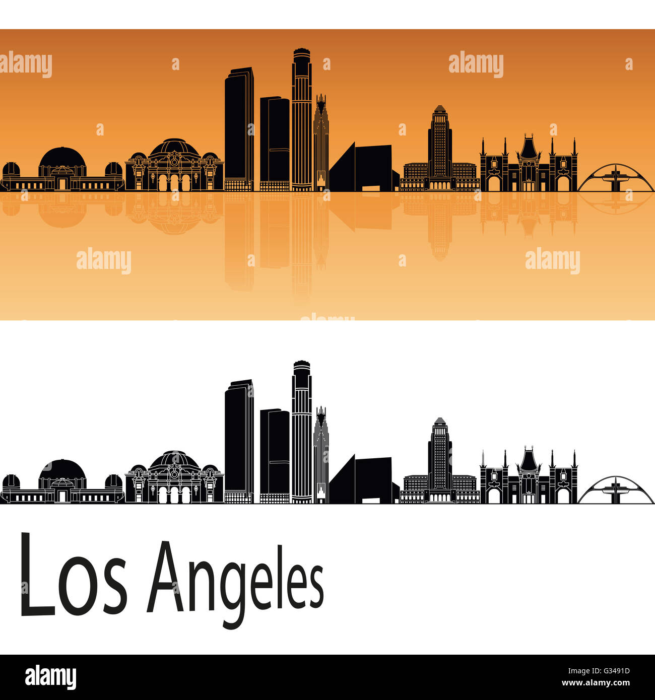 Los Angeles skyline en fond orange en fichier vectoriel éditable Banque D'Images