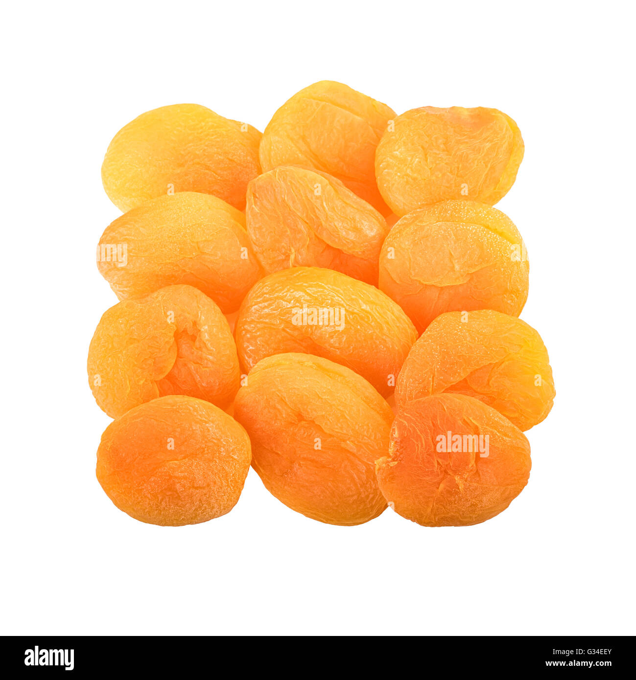 Les abricots séchés carré sur fond blanc Banque D'Images