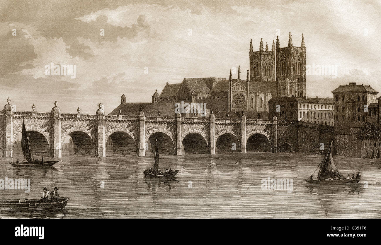 Westminster Bridge, pont sur la Tamise, le 18e siècle, Londres, Angleterre Banque D'Images
