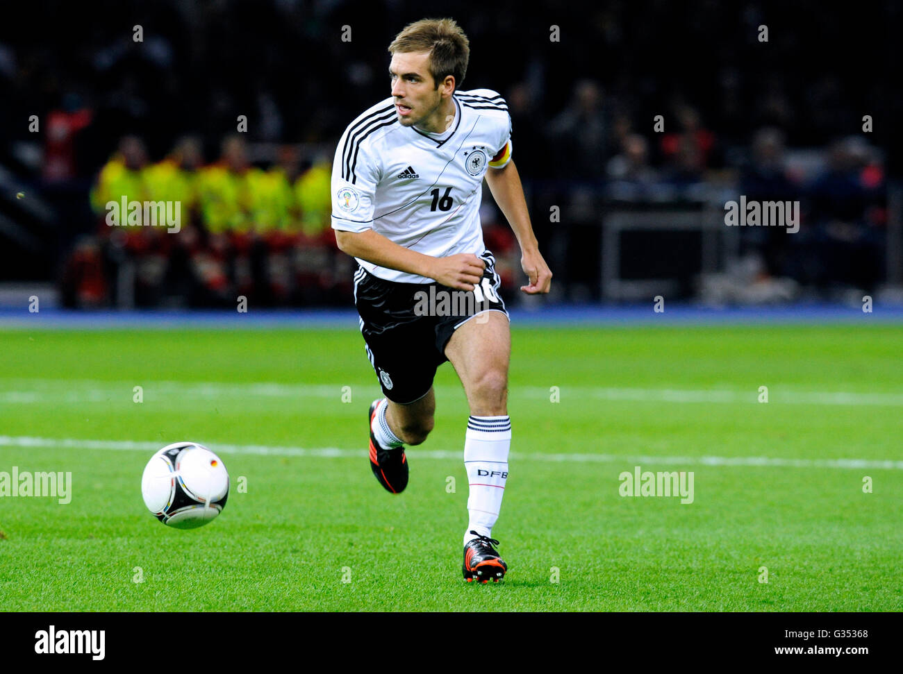 Philipp Lahm au cours du match de qualification pour la Coupe du Monde de Football 2014, l'Allemagne - Suède 4:4, le Stade Olympique de Berlin, Banque D'Images