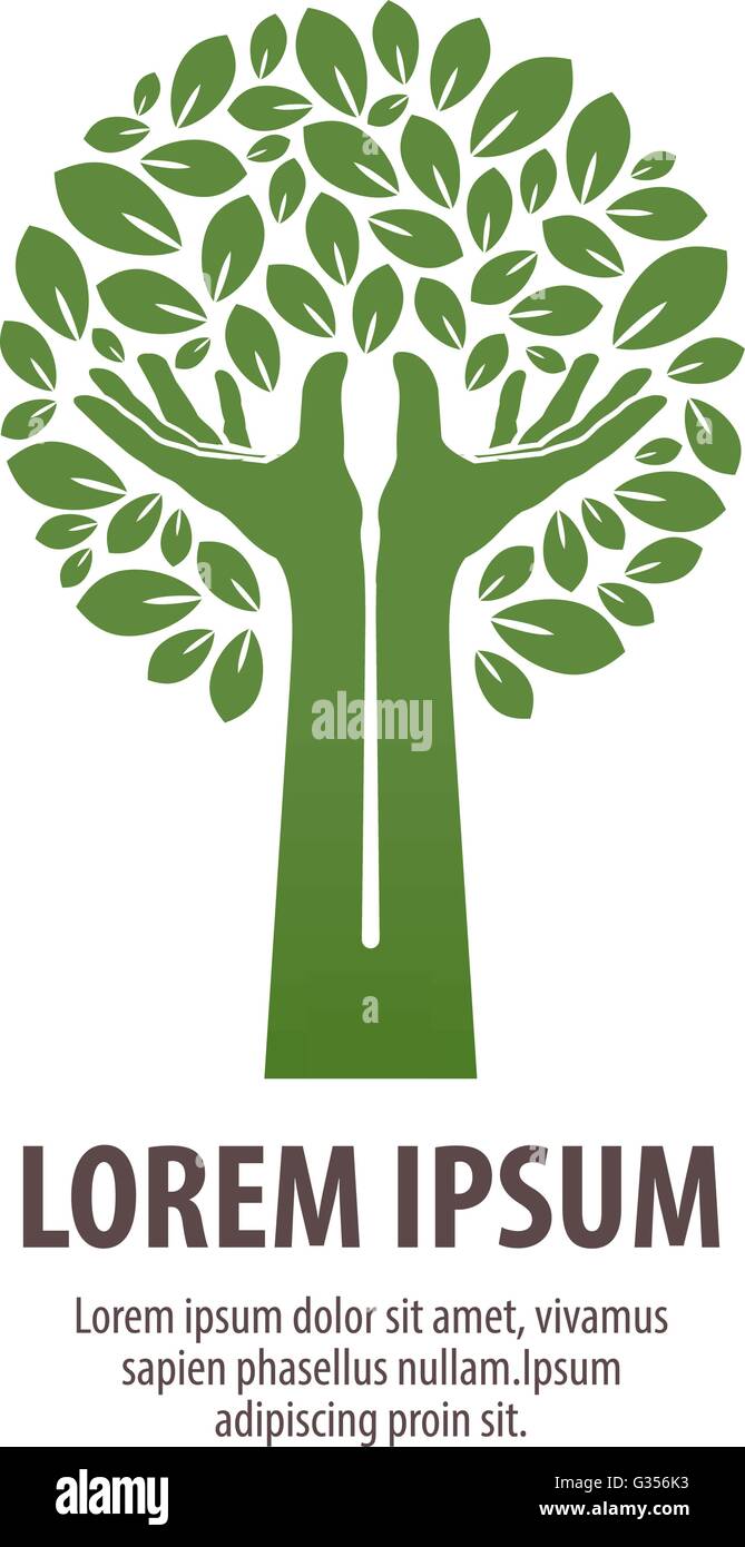 Mains faites d'arbres et de feuilles. Logo de la nature ou l'écologie. Symbole, icône Illustration de Vecteur