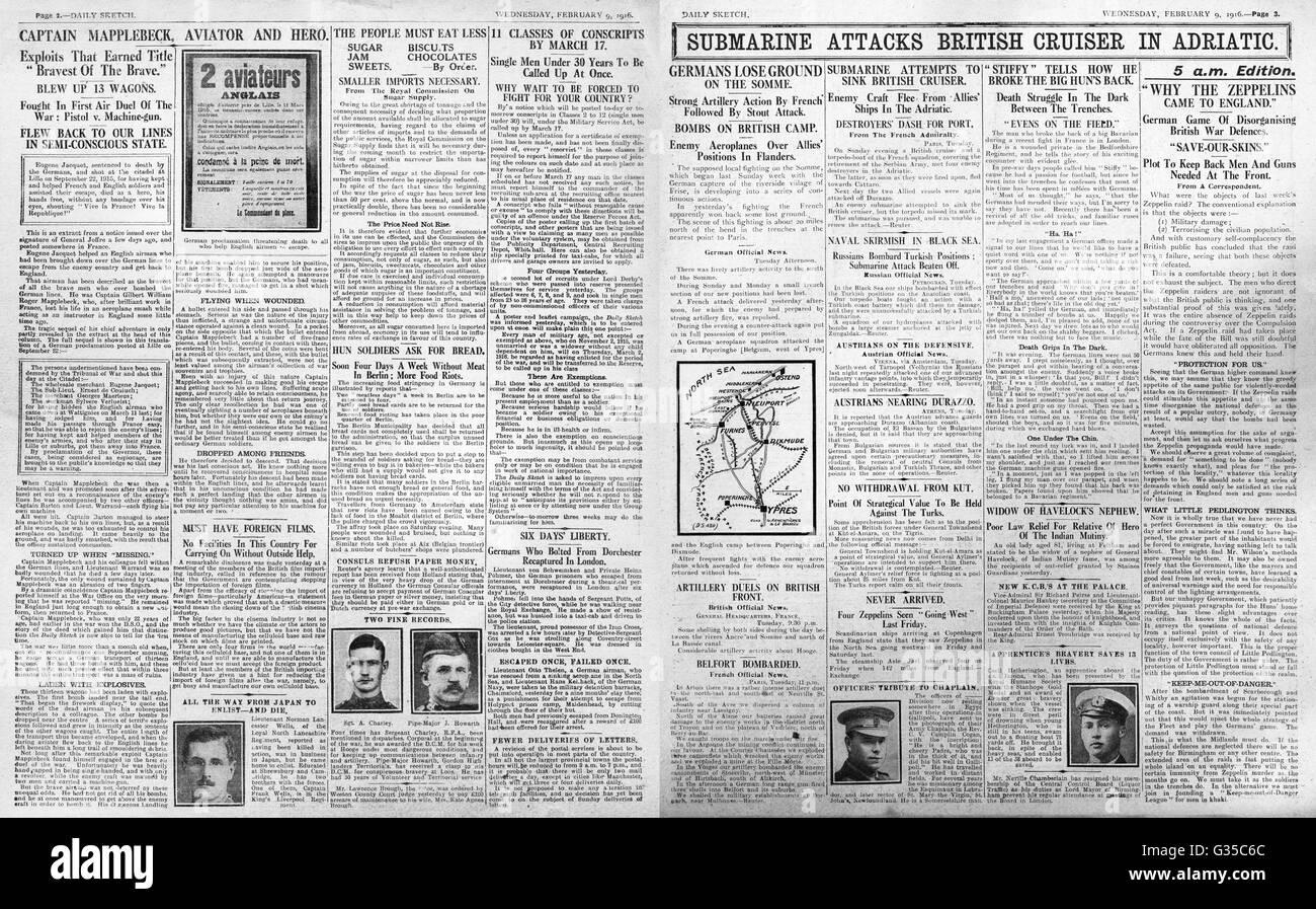 1916 Daily Sketch attaque le croiseur britannique dans l'Adriatique Banque D'Images