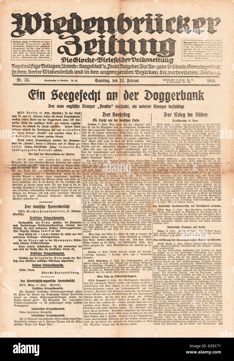 1916 bataille navale de Wiedenbrücke Zeitung à la Degger Bank Banque D'Images