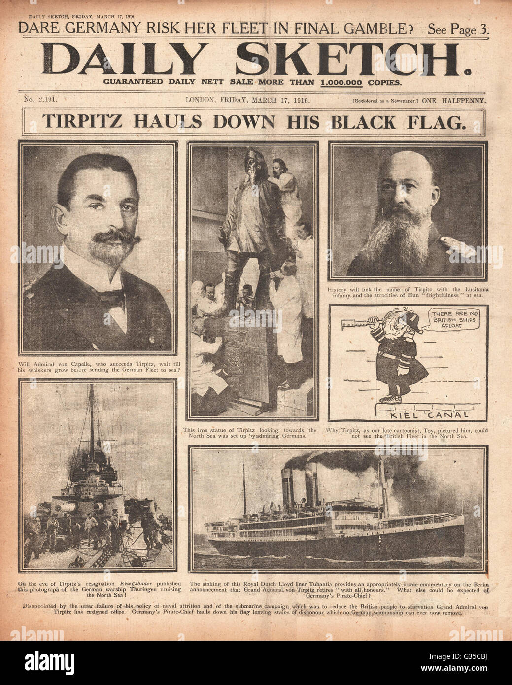 1916 esquisse quotidienne démission du Grand amiral von Tirpitz Banque D'Images