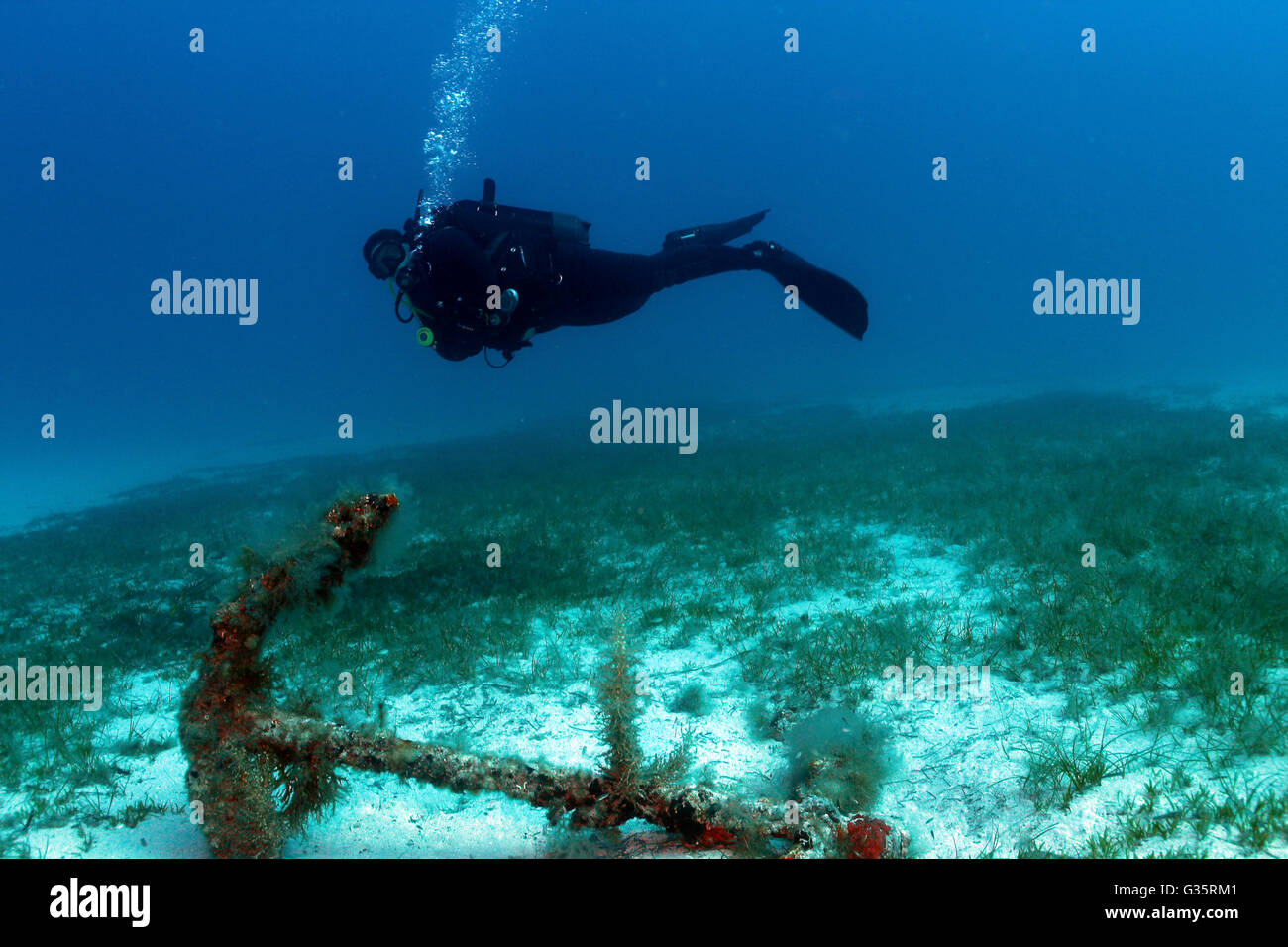Scuba Diver et anchor Banque D'Images