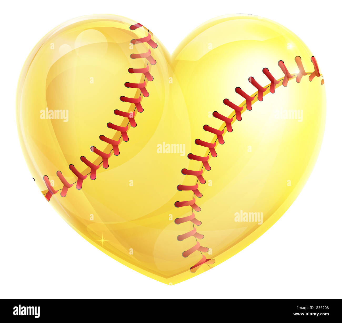 Une balle de softball jaune en forme de coeur concept pour l'amour du jeu de softball Banque D'Images