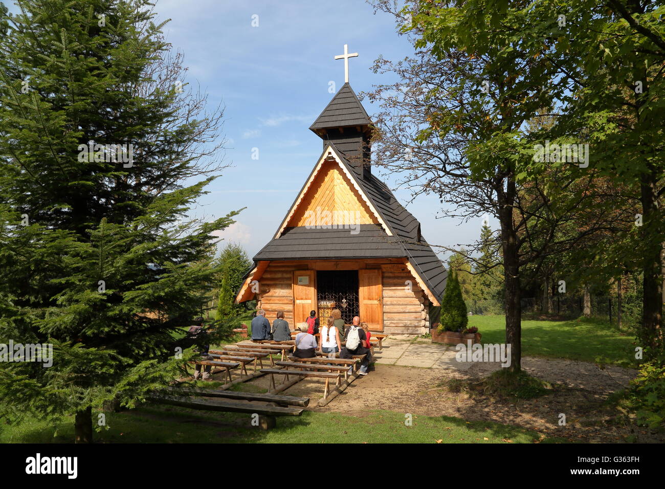 Dans la chapelle en bois, Colline Gubalowka Zakopane, Tatras, Pologne Banque D'Images