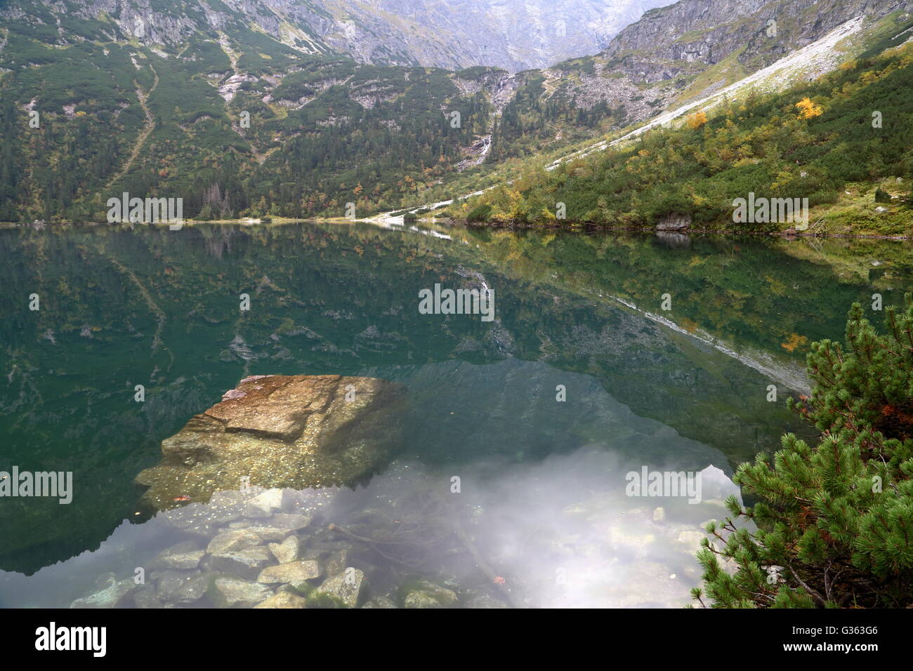 Les reflets dans le lac Morskie Oko, Tatras, Pologne Banque D'Images