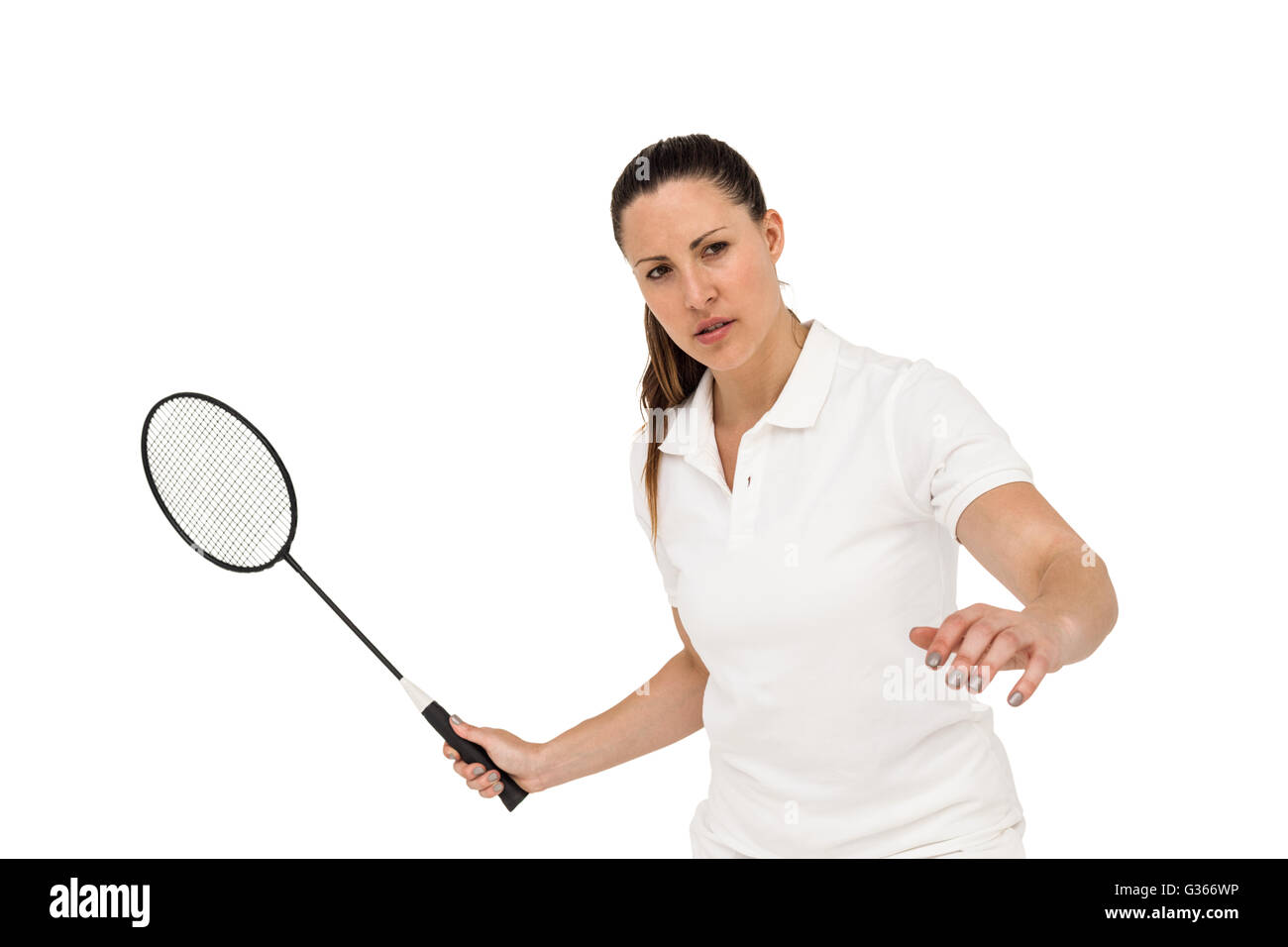 Female player jouer au badminton Banque D'Images