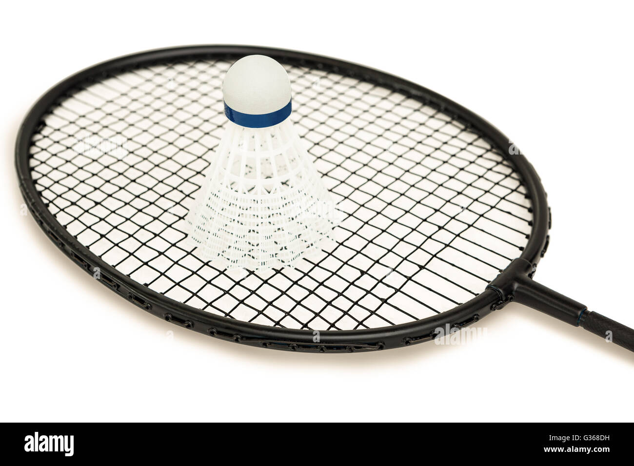 Raquette de badminton avec couvre volant sur fond blanc Photo Stock - Alamy