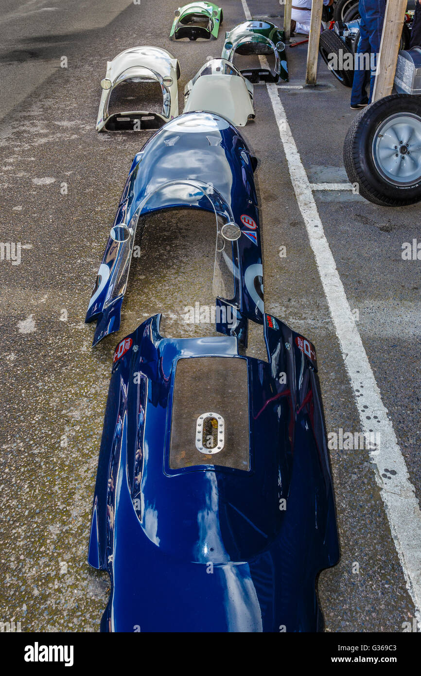 Parties du corps des années 60 GP Glover Trophy venus dans l'enclos, 2015 Goodwood Revival, Sussex, UK. Banque D'Images
