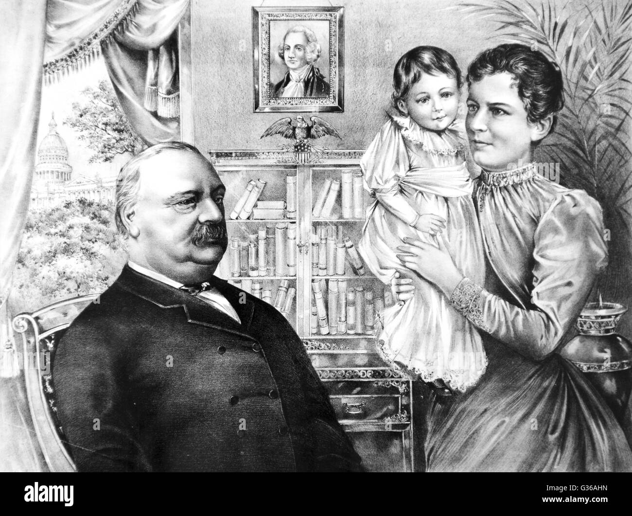 Le Président Grover Cleveland (1837-1908) et à leur famille d'accueil de la Maison Blanche, Washington DC. Banque D'Images