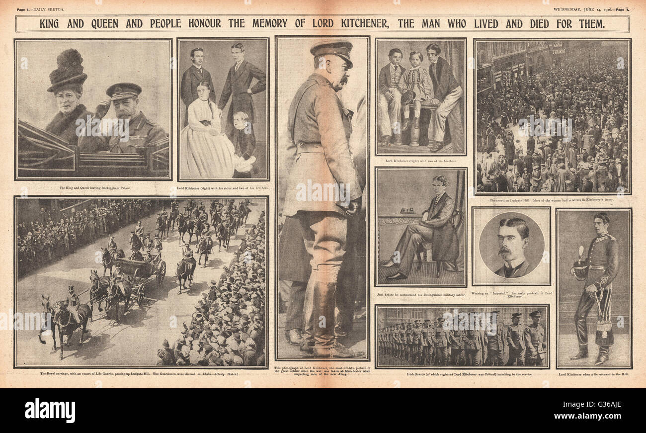 1916 Service commémoratif quotidien de Sketch Lord Kitchener Banque D'Images