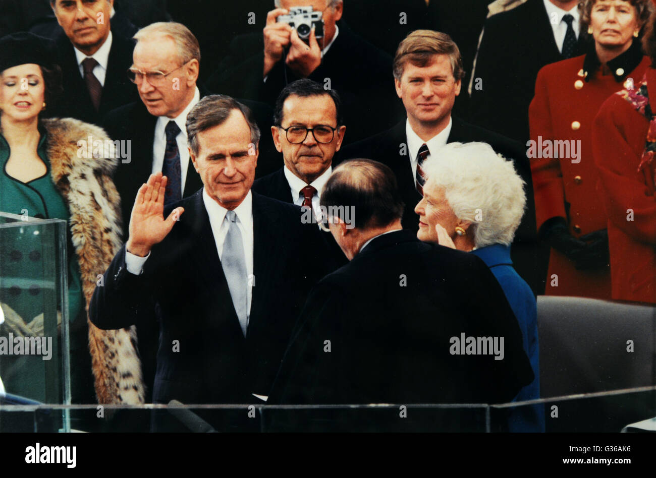 La prestation de serment du Président George H. W. Bush comme président des États-Unis. Banque D'Images