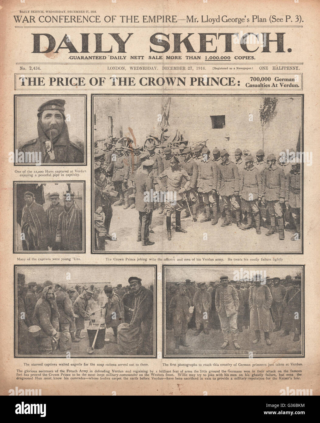 1916 Daily Sketch Prince héritier Wilhelm et soldats allemands à Verdun Banque D'Images