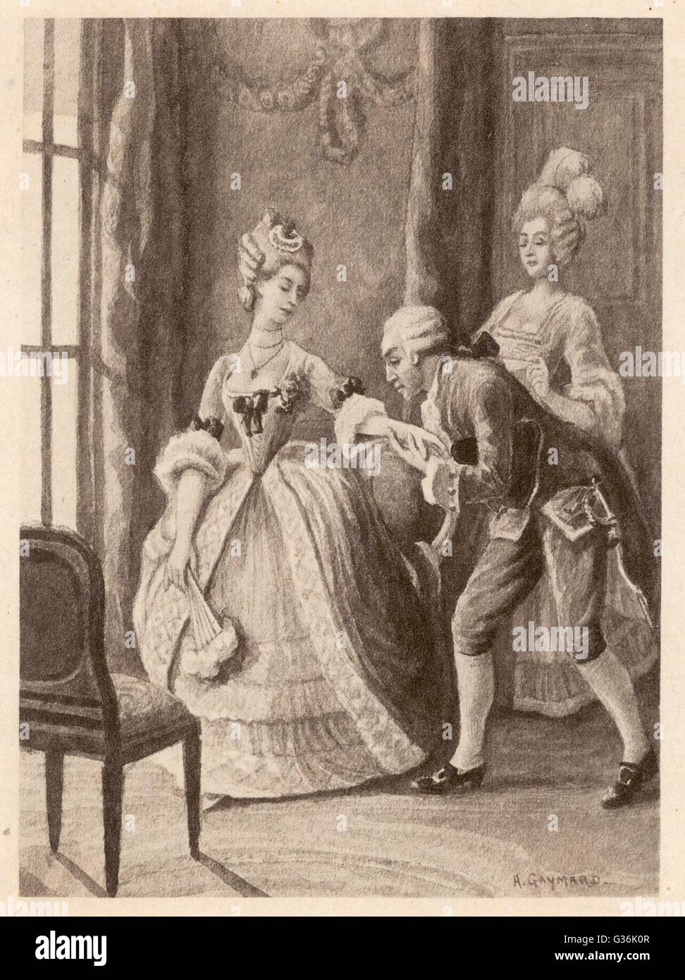 Giacomo Casanova (1725-1798) est présenté à la Duchesse de Northumberland par Lady Harrington. Date : 1725-1798 Banque D'Images