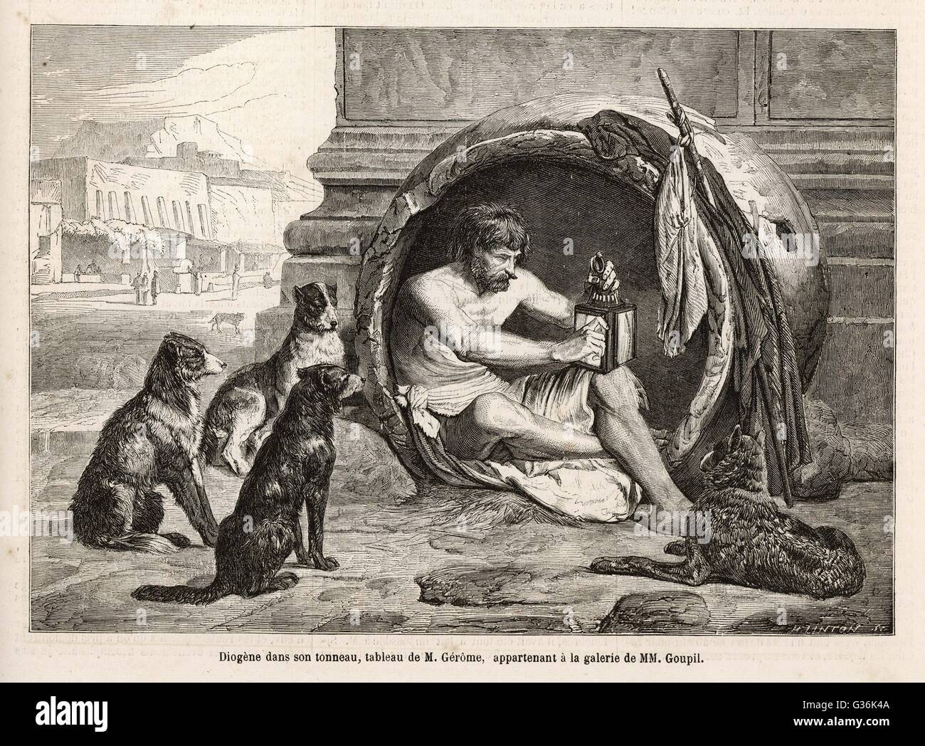 Diogenes, philosophe grec chez lui Banque D'Images