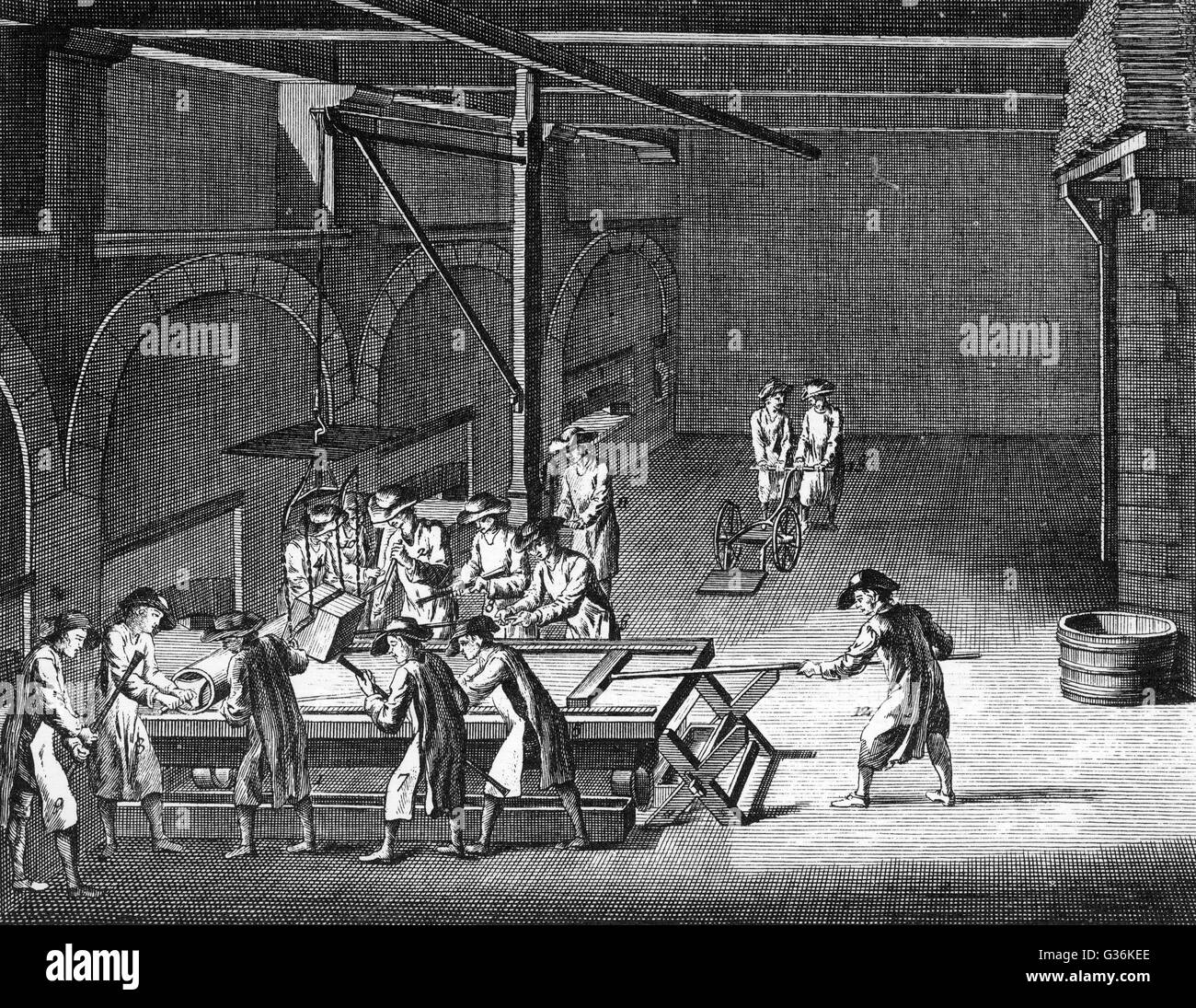 Plaque Matériel roulant le verre dans une usine de verre à la 18e siècle  Date : vers 1760 Photo Stock - Alamy