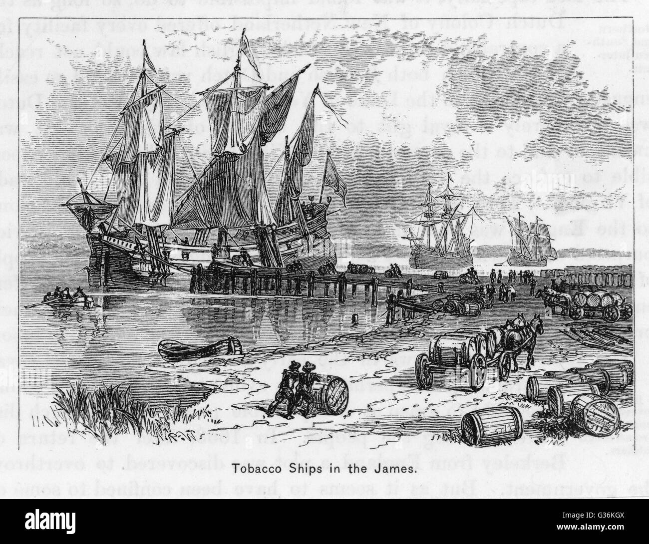 Navires transportant du tabac Le tabac dans la James River (Virginie), l'Amérique Date : vers 1760 Banque D'Images