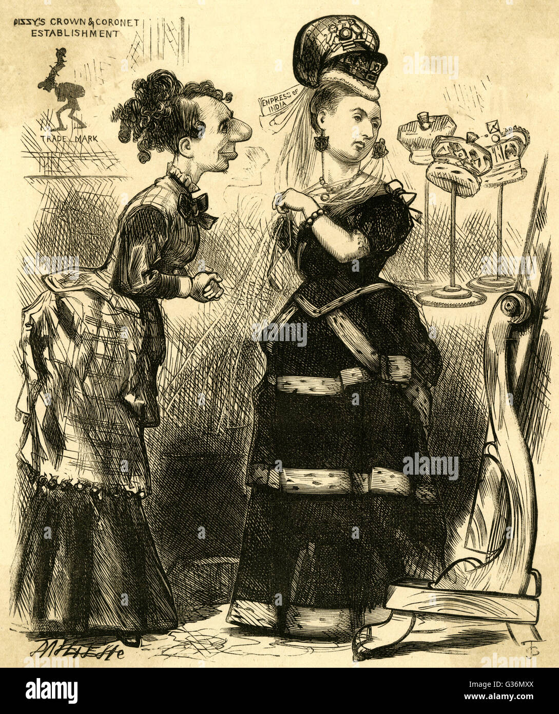 Caricature, Reine Victoria comme impératrice de l'Inde Banque D'Images