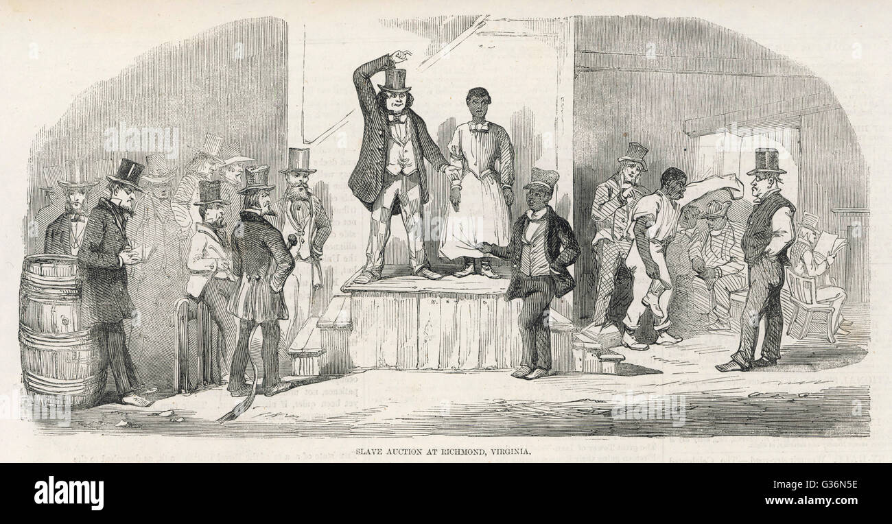 Une vente aux enchères d'esclaves à Richmond, en Virginie, USA. Date : 1856 Banque D'Images