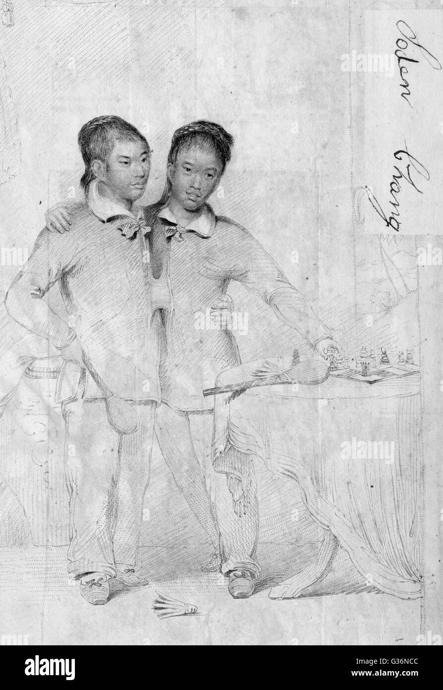 ENG et Chang, jumeaux siamois, avec leurs autographes Banque D'Images