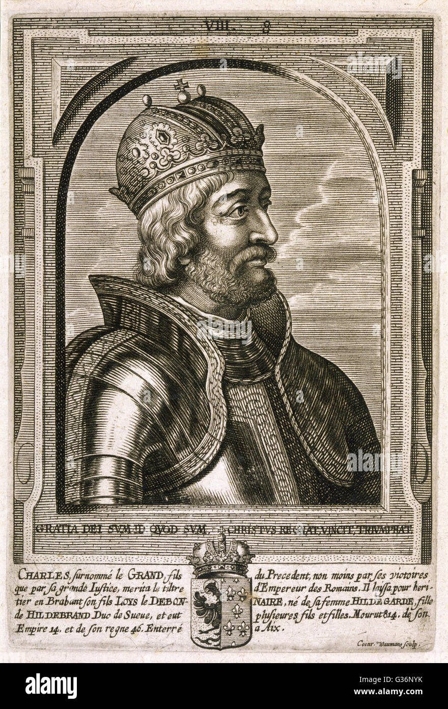 Charlemagne (Carolus Magnus. Programme Karolus Magnus, Charles le Grand), Roi des Francs à partir de 768, roi des Lombards de 774, et l'Empereur des Romains à partir de 800. Date : 742 - 814 Banque D'Images
