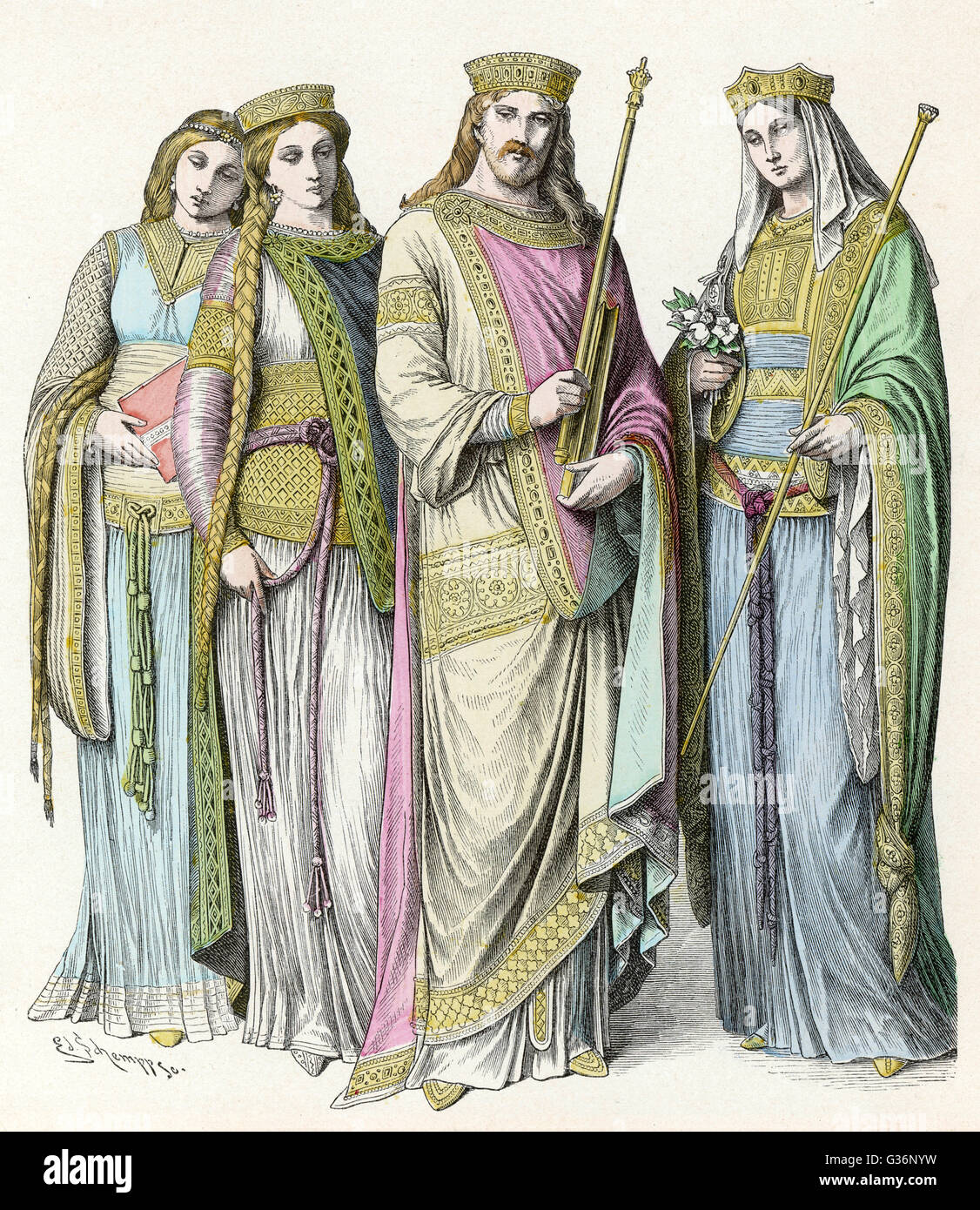 Charlemagne, roi et empereur, avec la reine Hildegarde Banque D'Images